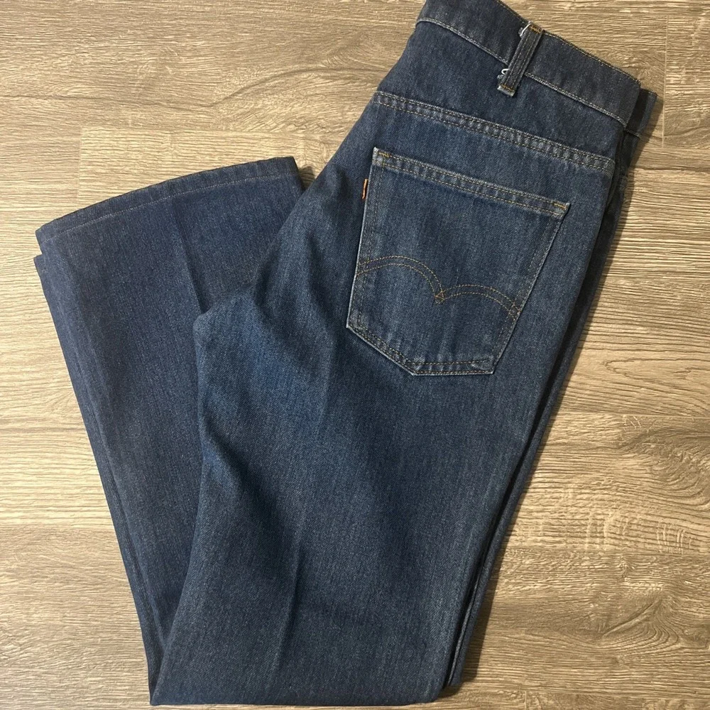 Vintage 80s Levi's 517 Boot Cut Orange Tab Dark Wash Blue Jeans Sz 34x30 (34x29)